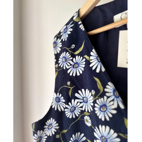 1990s Blue Floral Vest | Vintage Boxy Cotton Vest - Picture 4 of 5